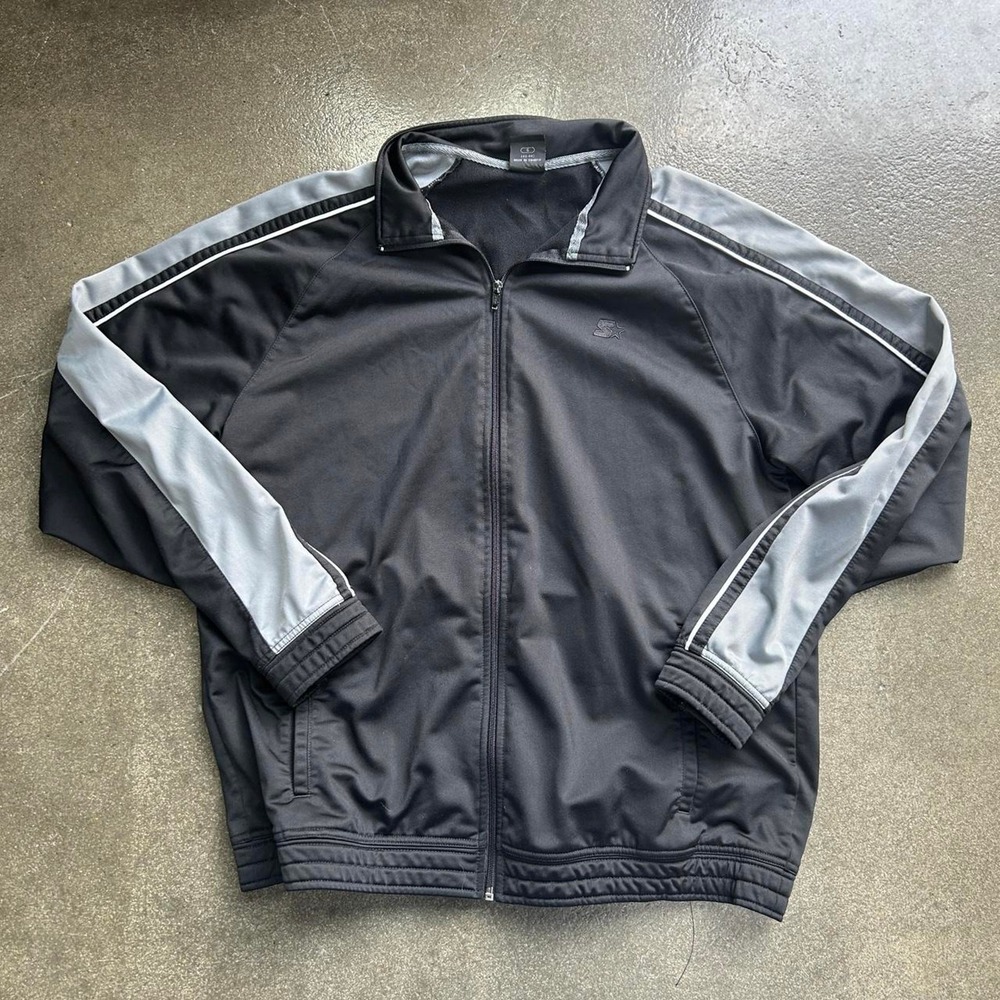 Starter Black Grey Stripe Size Large Track Jacket Sweatshirt